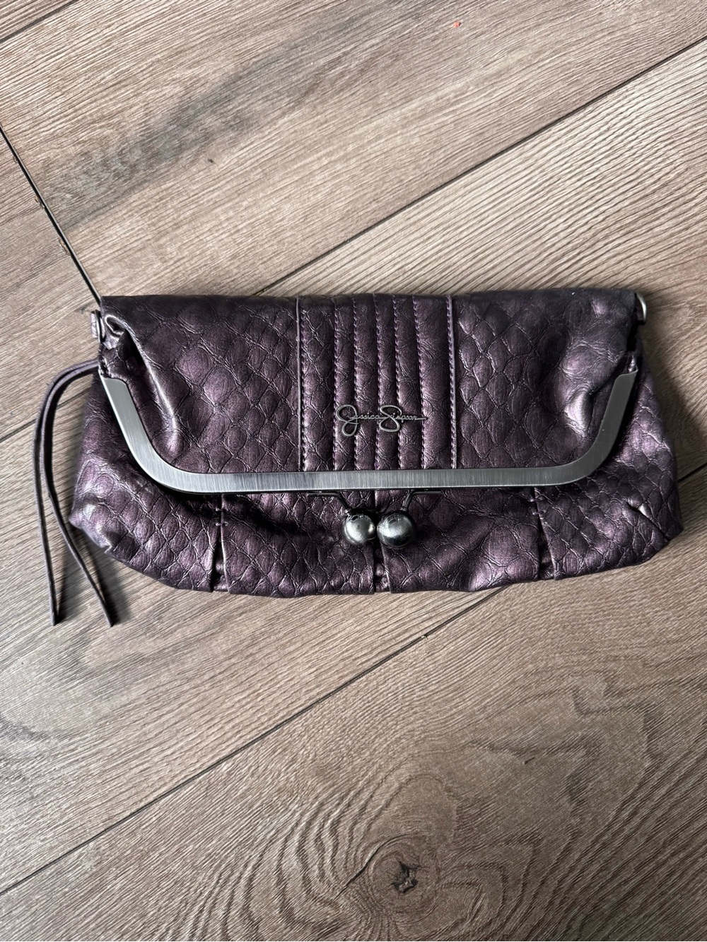 Jessica Simpson Metallic Plum Quilted Clutch with Frame Detail